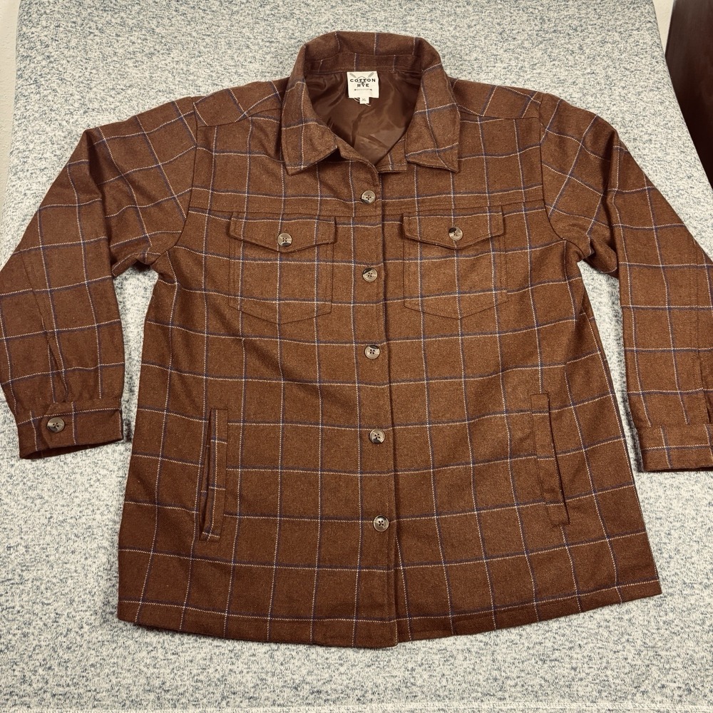 Cotton & Rye Outfitters Womens XL Wool Blend Button‎ Flannel Plaid Brown Womens